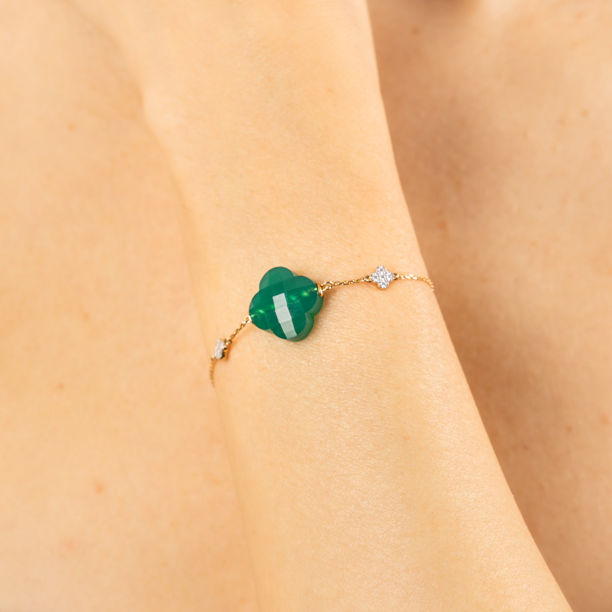 Friandise Diamond Bracelet in Yellow Gold & Agate and Diamond - Green & White
