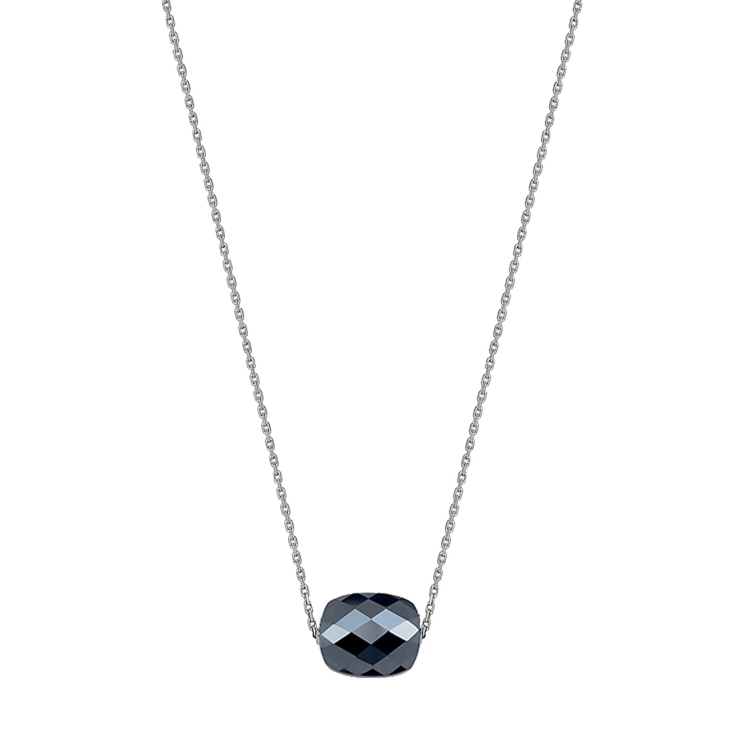 Collier Friandise en or blanc & Hématite - Noir Métal Argenté