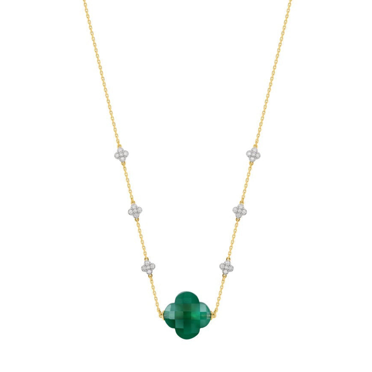 Collier Friandise Diamant en or jaune & Agate et Diamant - Vert & Blanc
