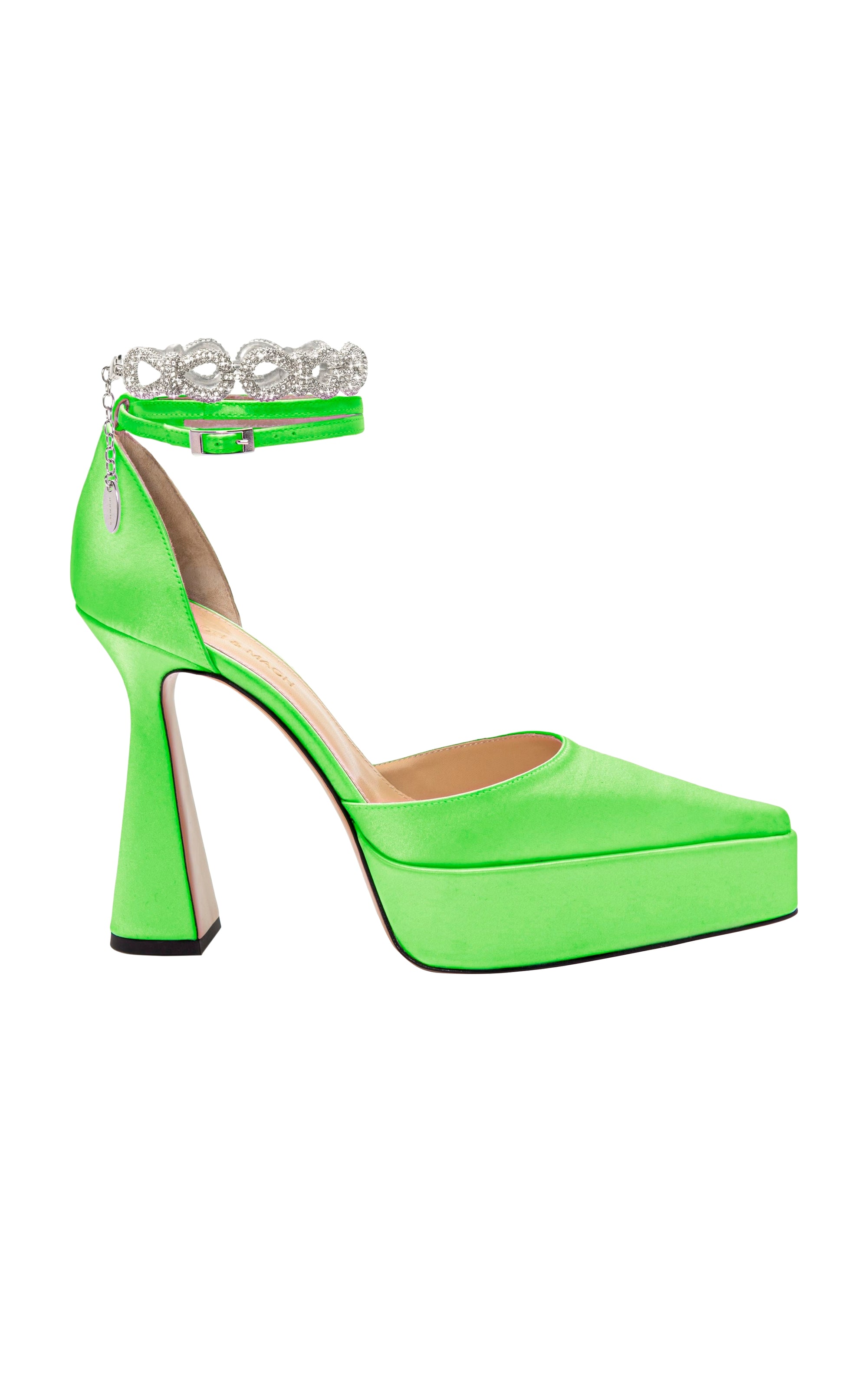 Bow Chain 140 platform pumps in silk & strass - Green