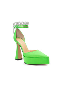 Bow Chain 140 platform pumps in silk & strass - Green