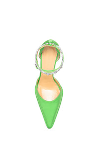 Bow Chain 140 platform pumps in silk & strass - Green