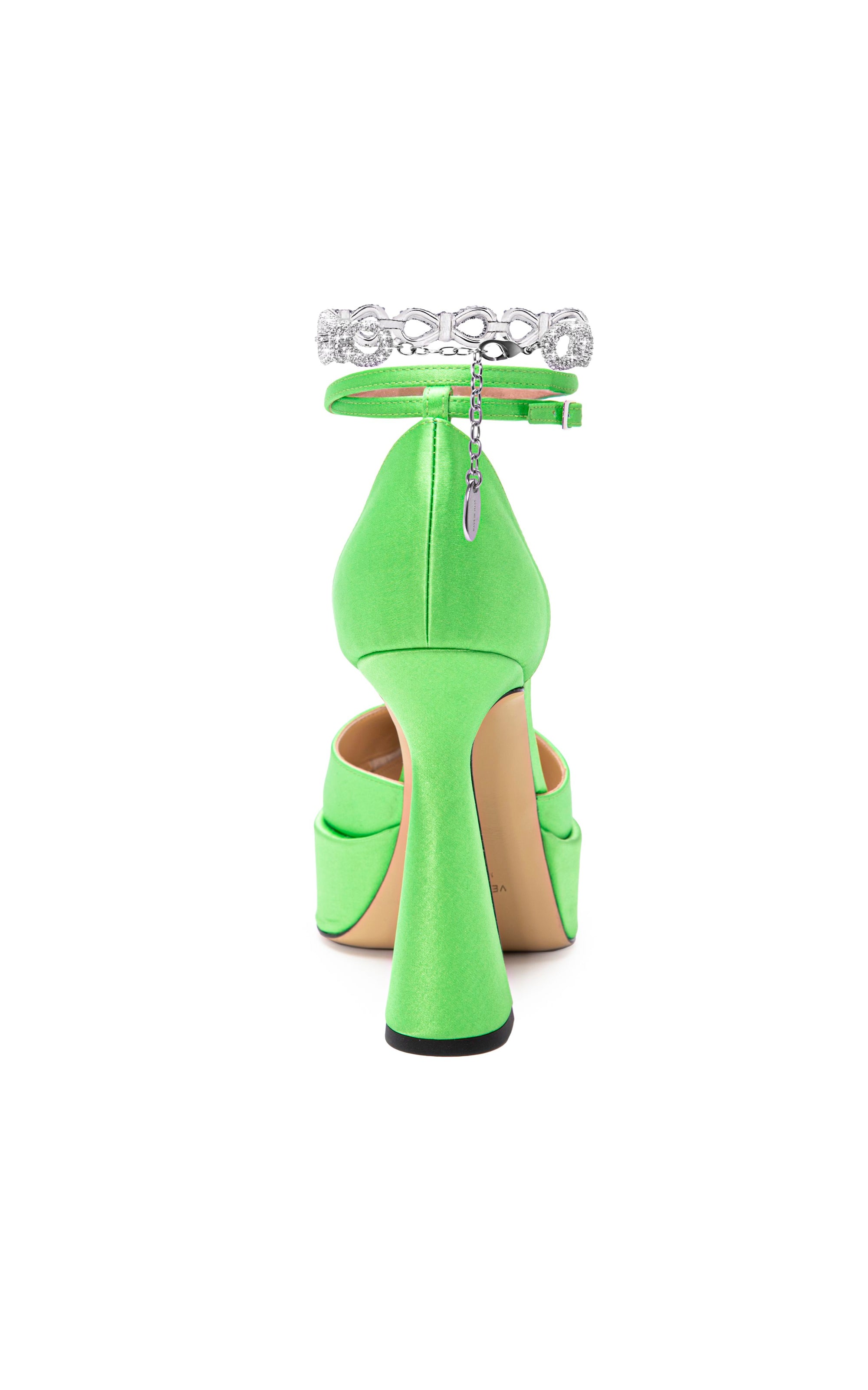 Bow Chain 140 platform pumps in silk & strass - Green