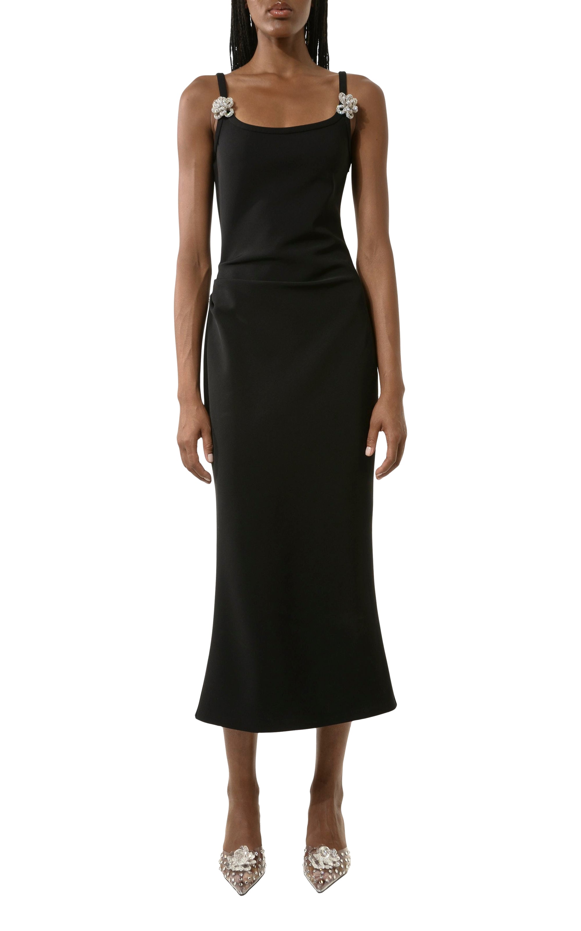 Robe midi Flower ornée de strass - Black
