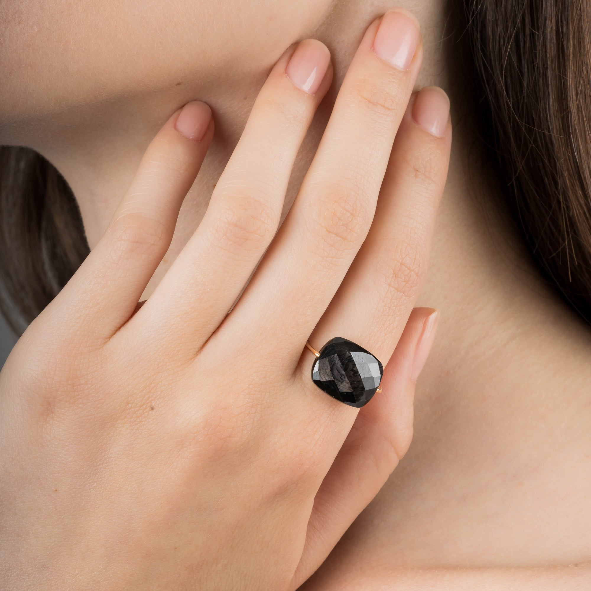 Bague Friandise en or rose & Pierre de lune - Noir