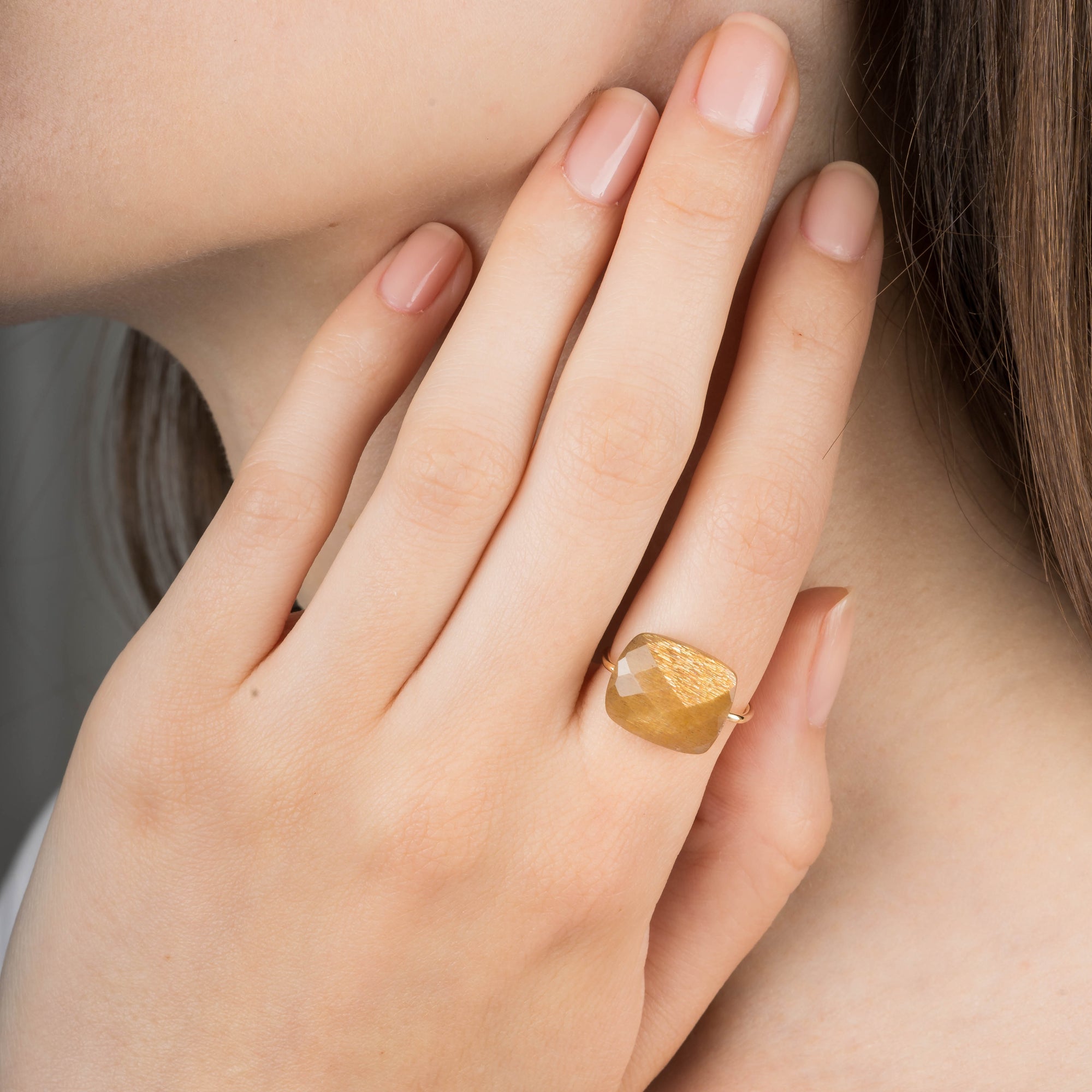 Bague Friandise en or jaune & Pierre de soleil - Doré
