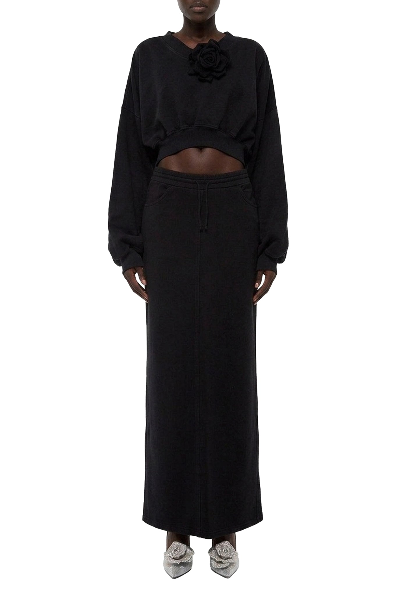 Jupe longue élastiquée à la taille - Black