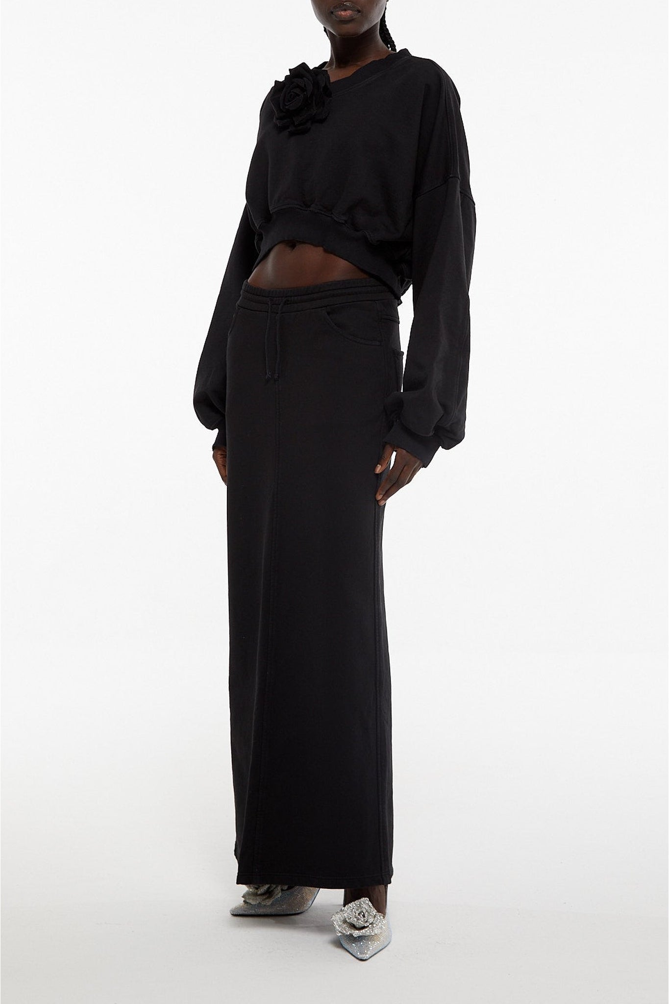 Jupe longue élastiquée à la taille - Black