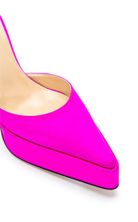 Bow Chain 140 platform pumps in silk & strass - Fuchsia
