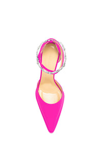 Bow Chain 140 platform pumps in silk & strass - Fuchsia