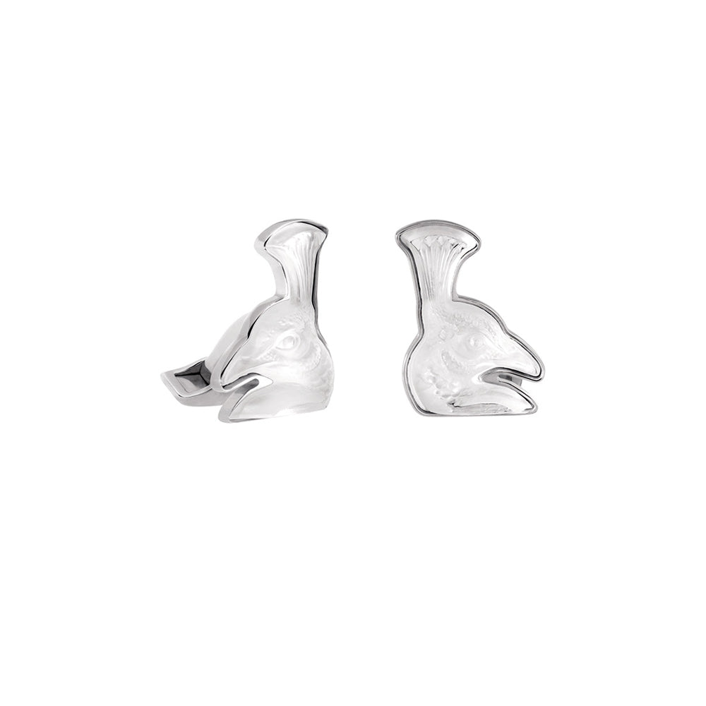 Boutons de manchettes Mascottes Paon en cristal et argent - Argent