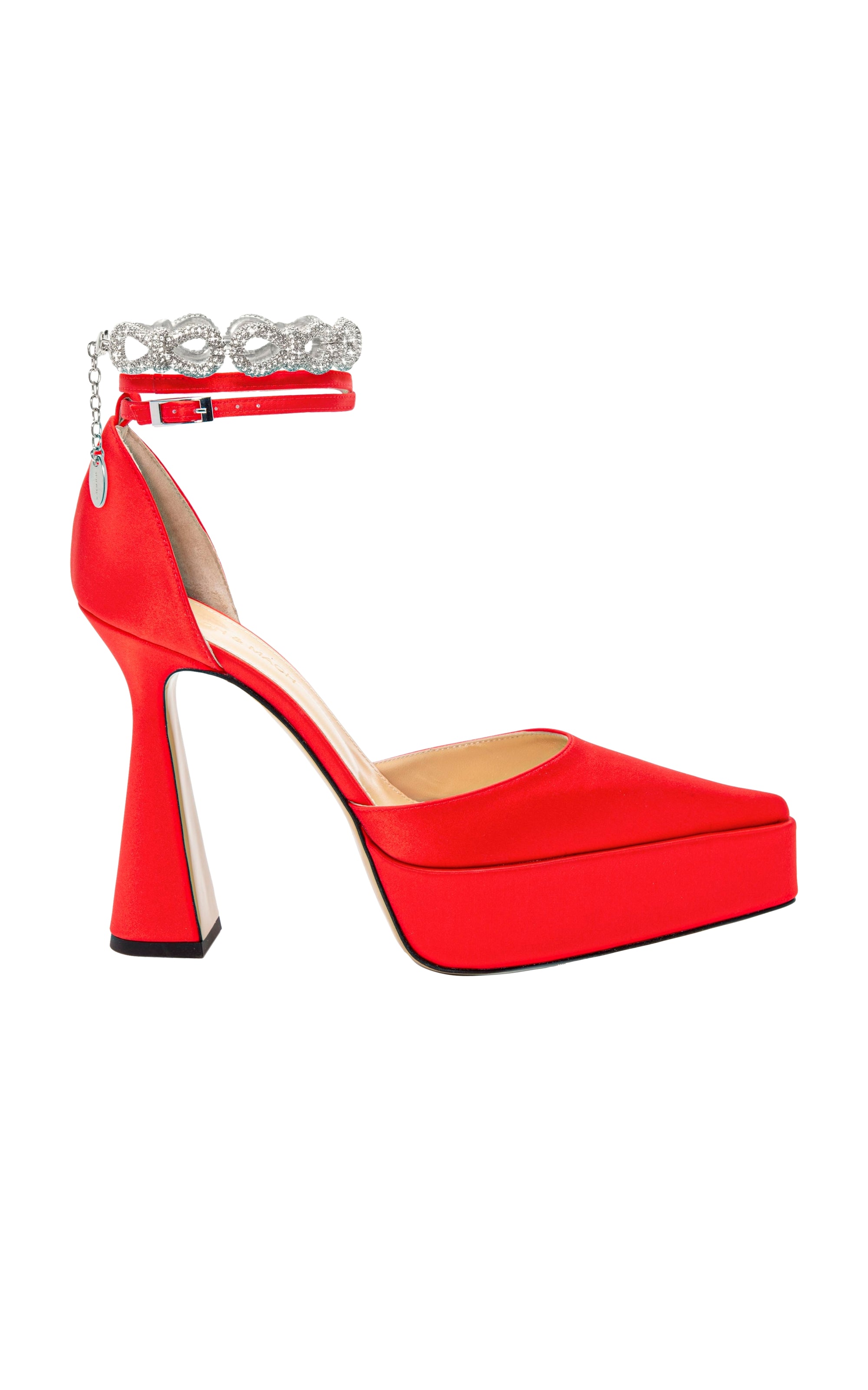 Bow Chain 140 platform pumps in silk & strass - Red