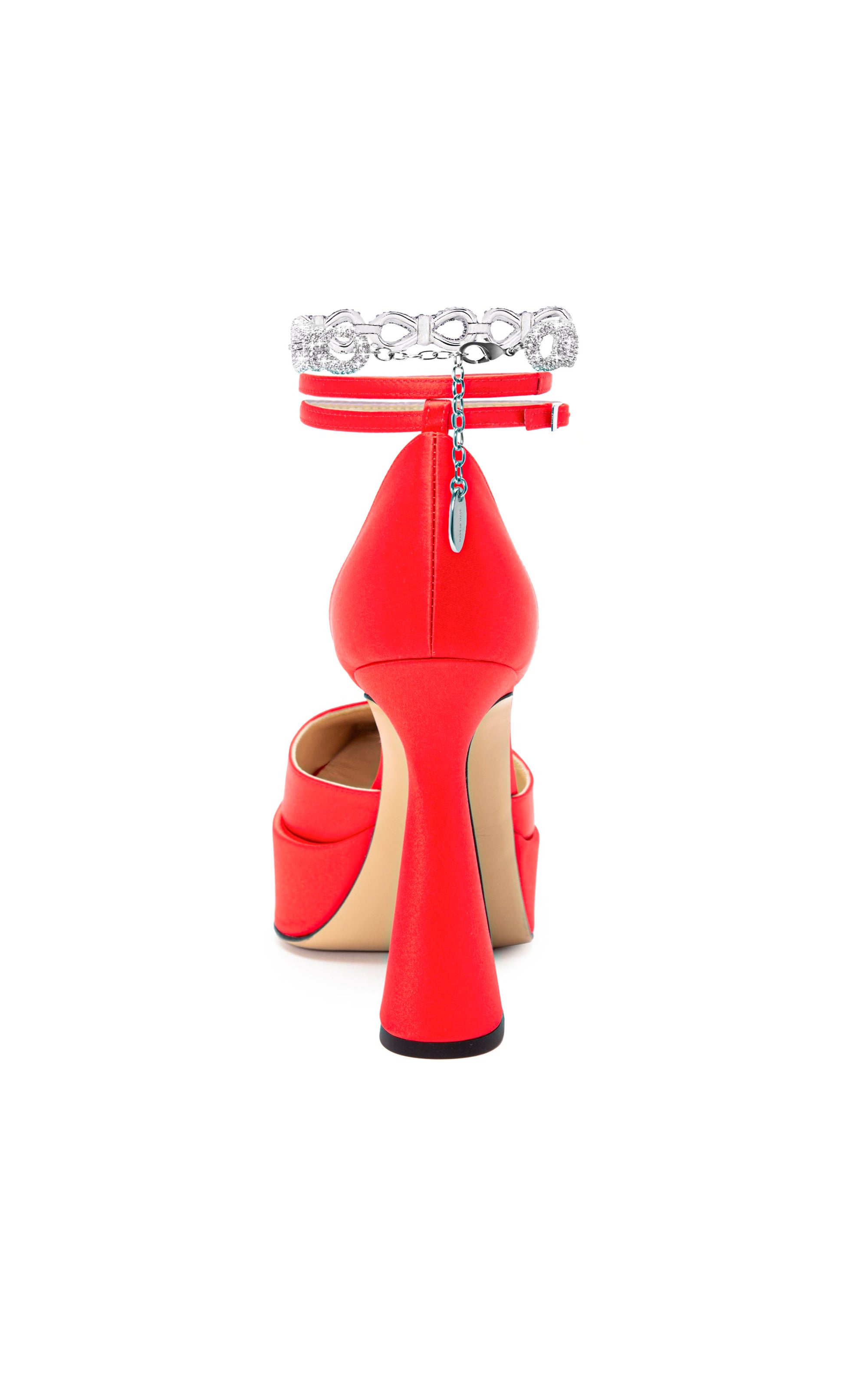 Bow Chain 140 platform pumps in silk & strass - Red