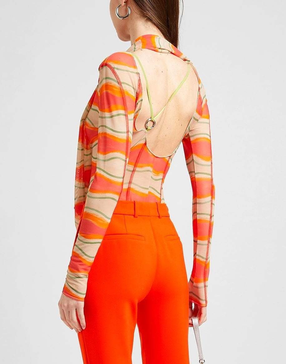 55€ / 1 sold //5 QTY / ST20%   Body Abanaba imprimé - Pink Waves Strippes