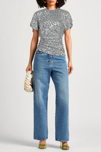 Blouse asymétrique ornée de sequins - Silver