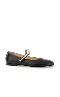 Sirène ballerinas in leather & pearls - Black