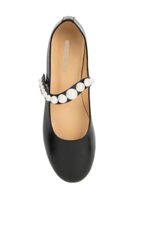 Sirène ballerinas in leather & pearls - Black