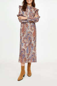 Robe longue Arlo à motif paisley en soie - Denim