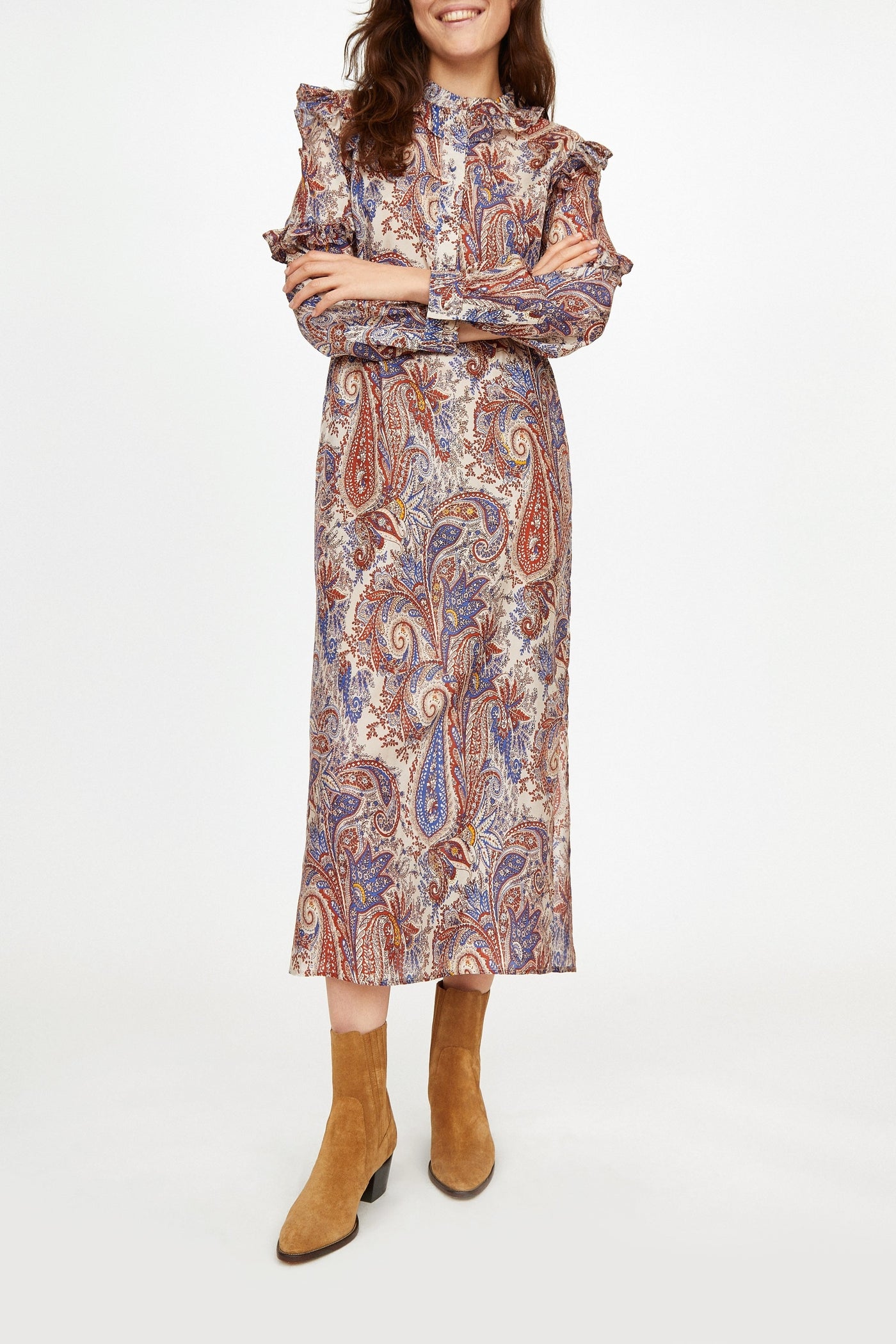 Robe longue Arlo à motif paisley en soie - Denim