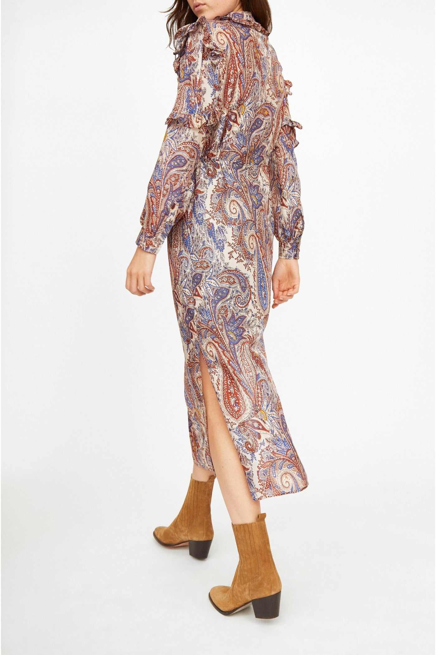 Robe longue Arlo à motif paisley en soie - Denim