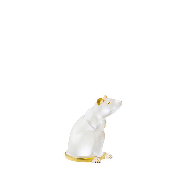 Sculpture Rat  en cristal - Incolore tamponné or
