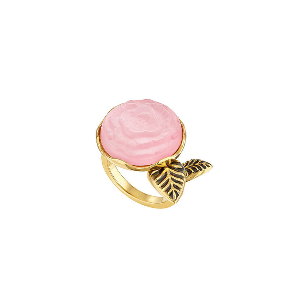 Bague Pivoine en cristal, nacre et laiton plaqué or - Nacré rose & Doré