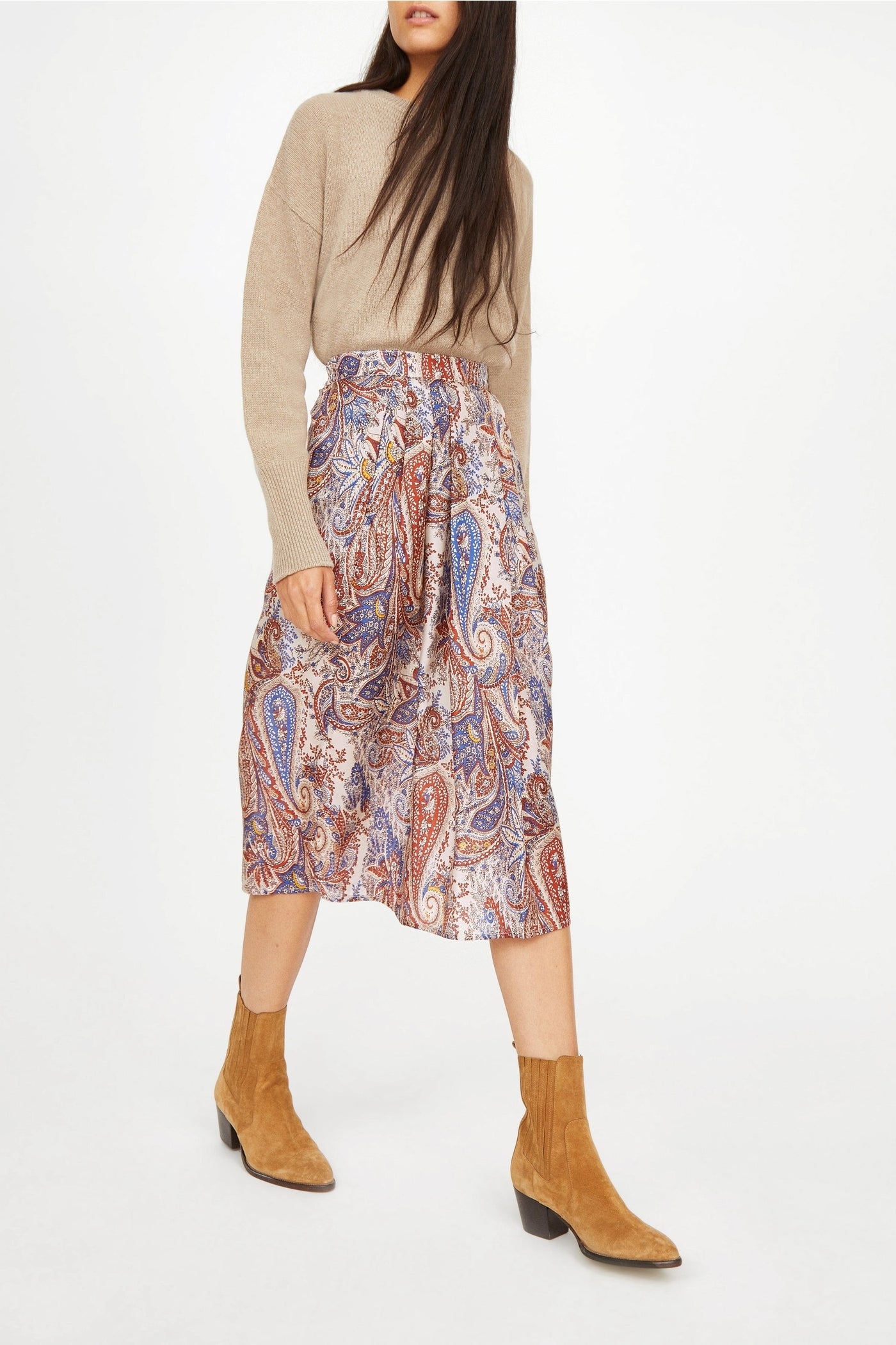 Jupe Walker à motif paisley en soie - Denim