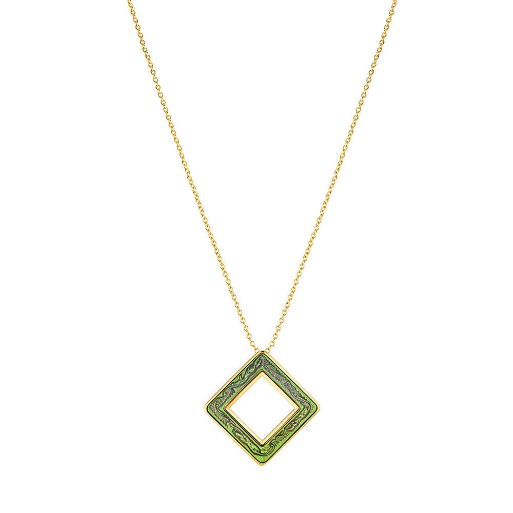 Pendentif Losange Panthère en cristal et laiton plaqué - Vert & Doré