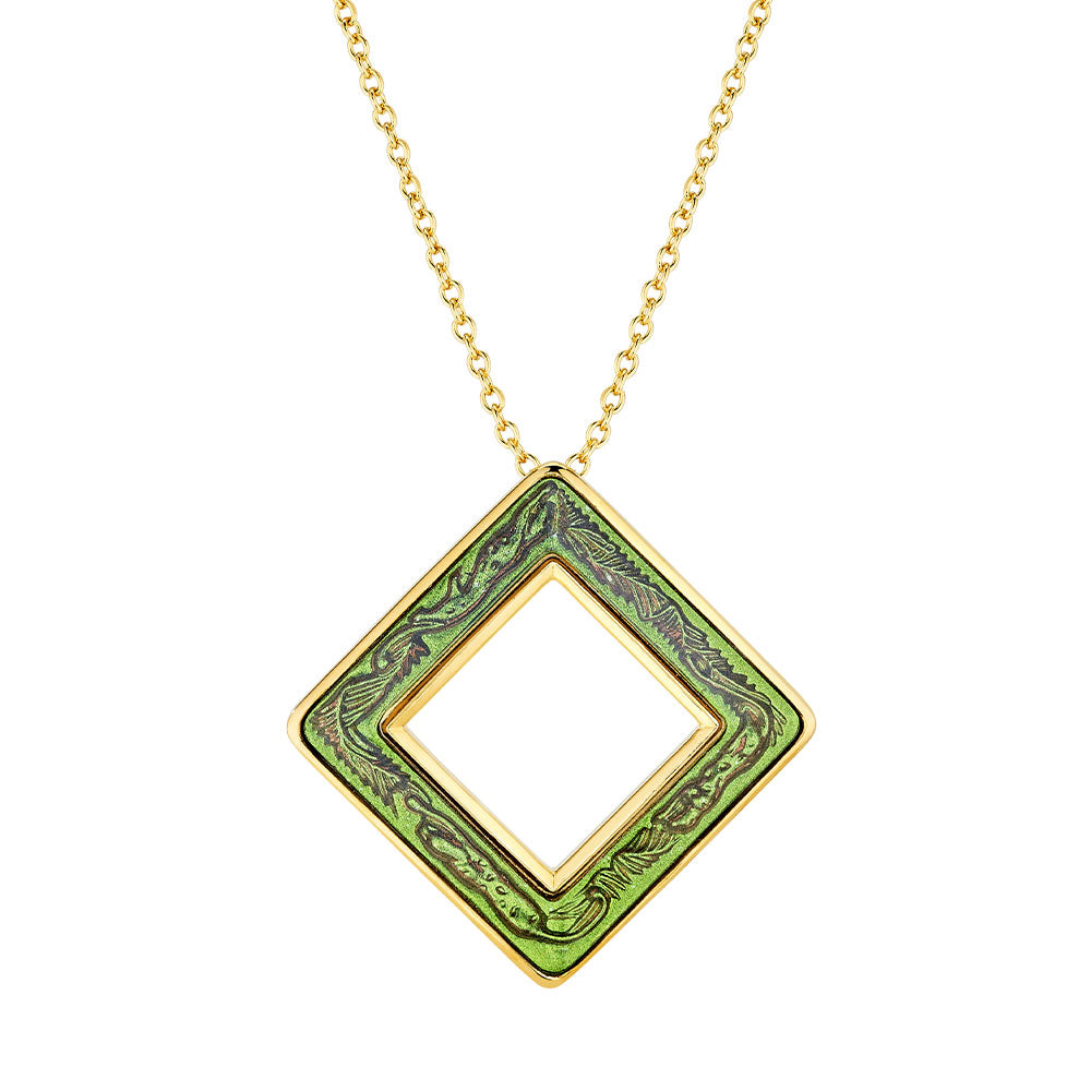 Pendentif Losange Panthère en cristal et laiton plaqué - Vert & Doré