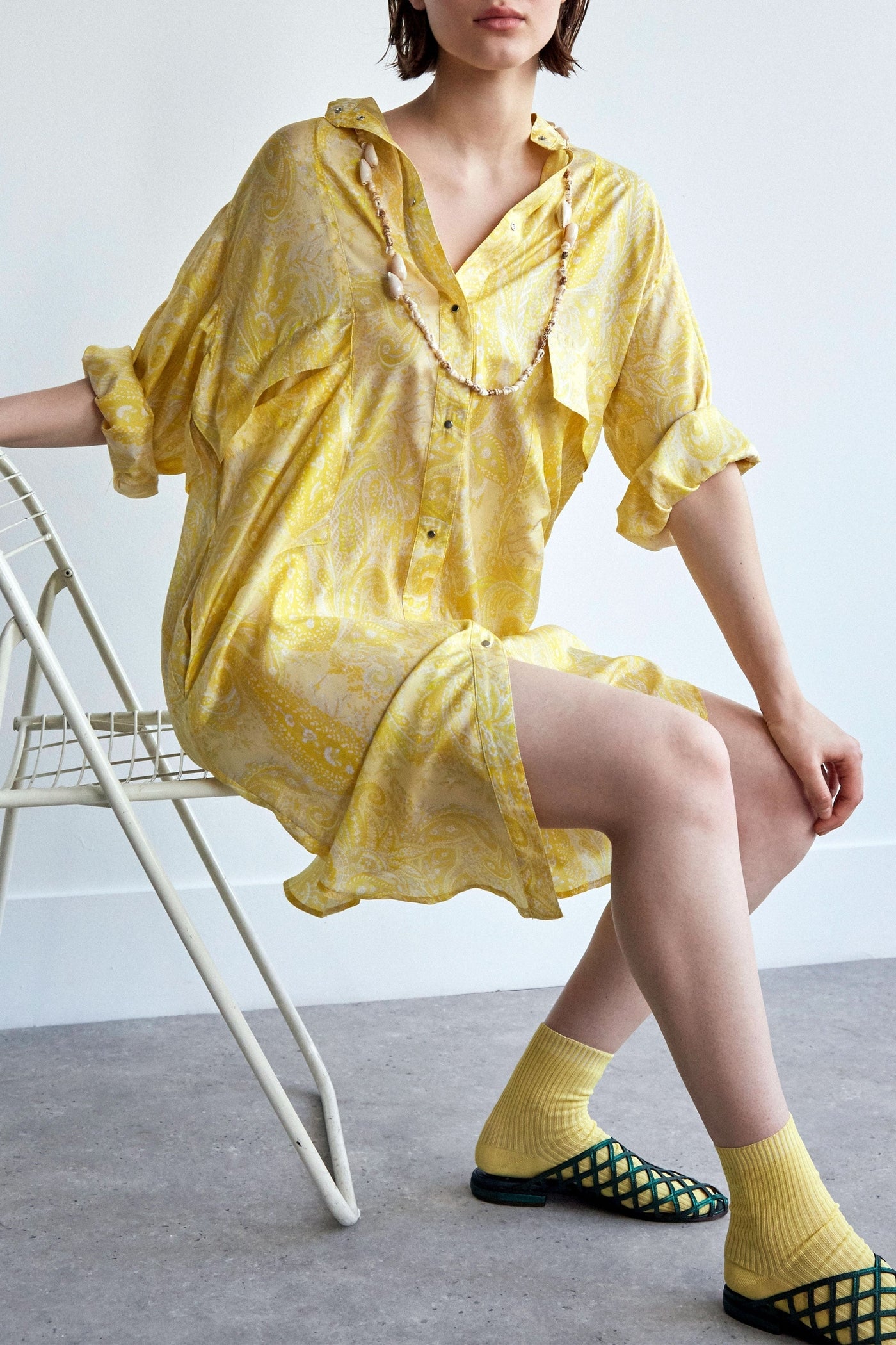 Wake paisley silk short dress - Denim