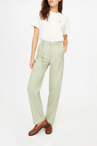 Pantalon Turn taille haute en laine mélangée - Pistache