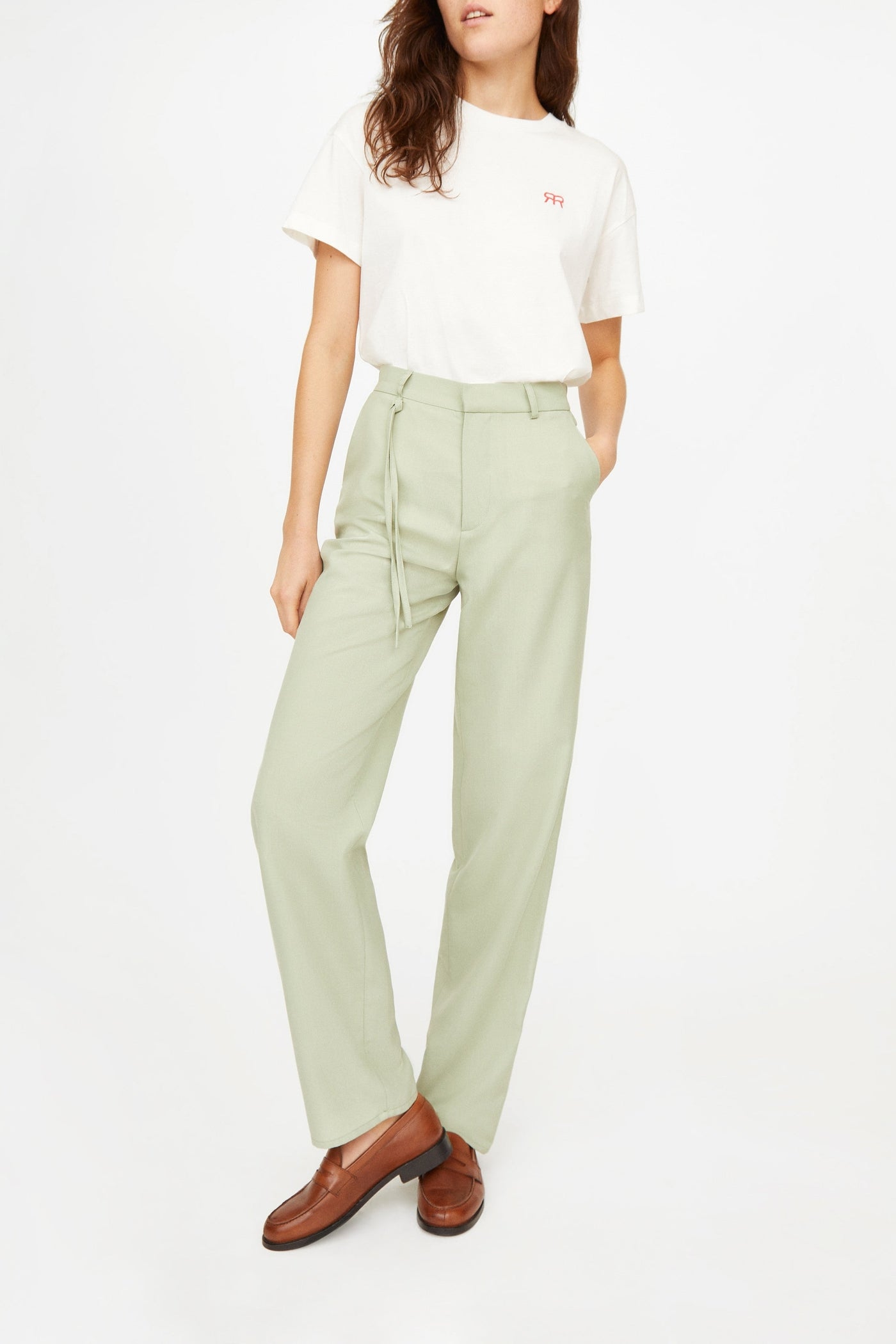 Pantalon Turn taille haute en laine mélangée - Pistache