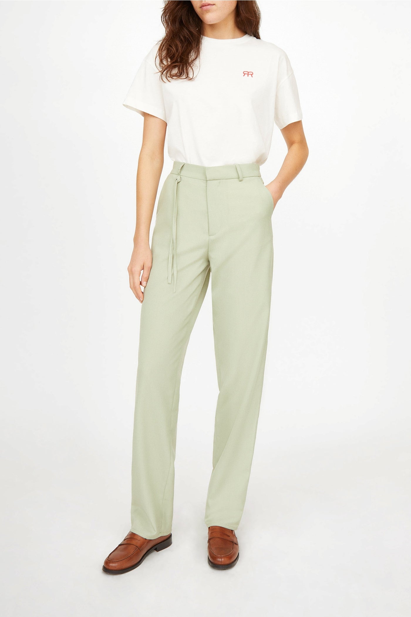 Pantalon Turn taille haute en laine mélangée - Pistache