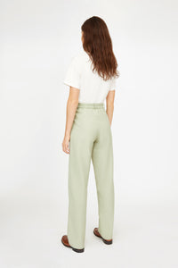 Pantalon Turn taille haute en laine mélangée - Pistache