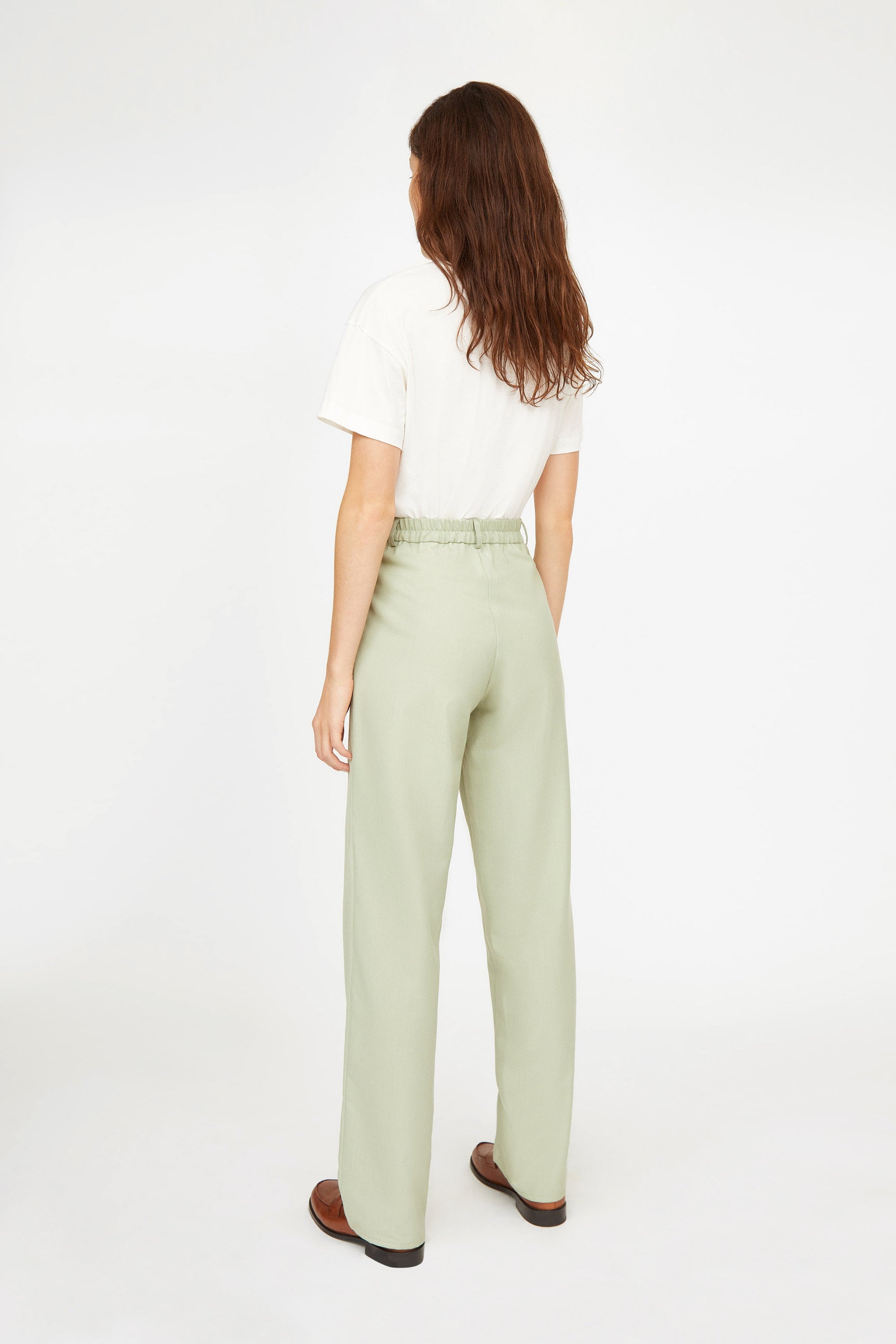 Pantalon Turn taille haute en laine mélangée - Pistache