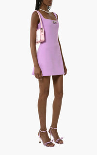 Bow short dress in wool & strass - Lavender