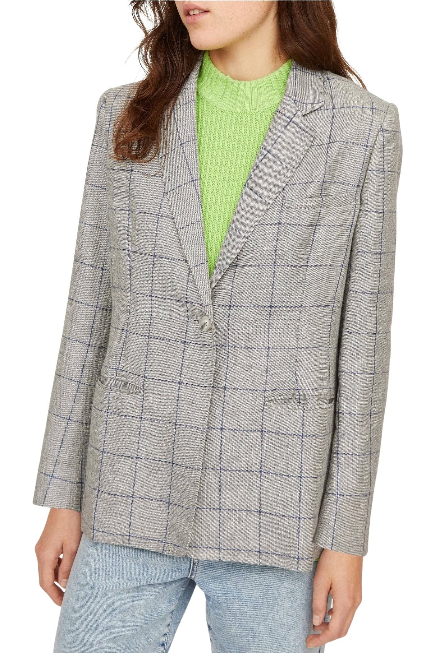 Veste Joseph en carreaux en laine et lin - Nuage
