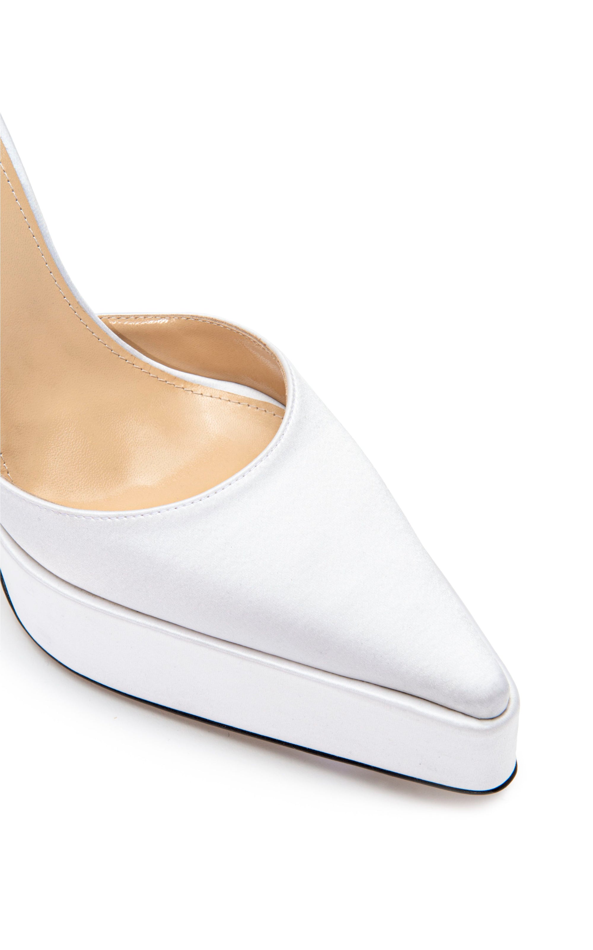 Bow Chain 140 platform pumps in silk & strass - White