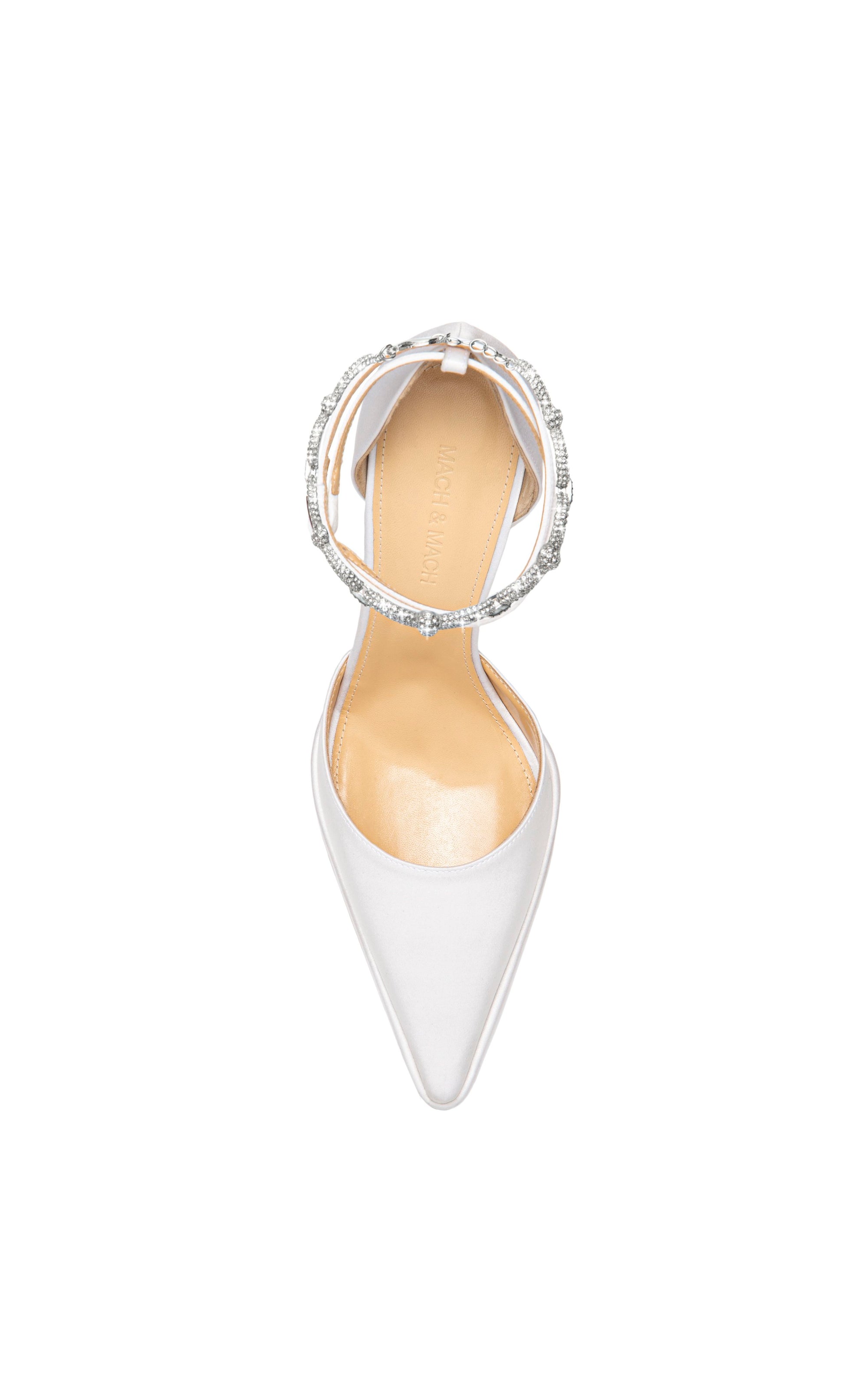 Bow Chain 140 platform pumps in silk & strass - White