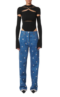 Triple Heart jeans with rhinestones - Blue