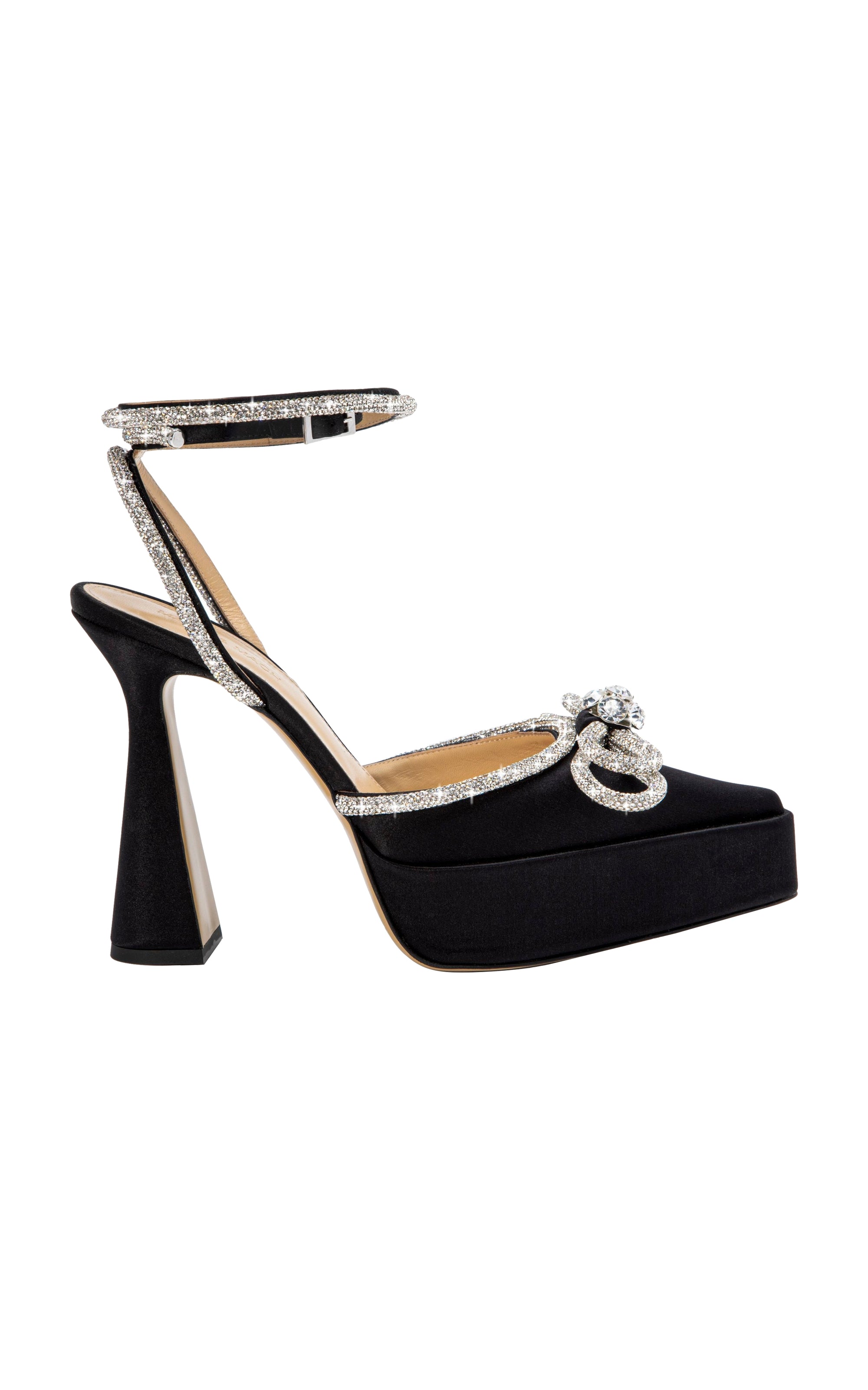 Double Bow 140 platform sandals in silk & rhinestone - Black