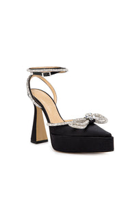 Double Bow 140 platform sandals in silk & rhinestone - Black