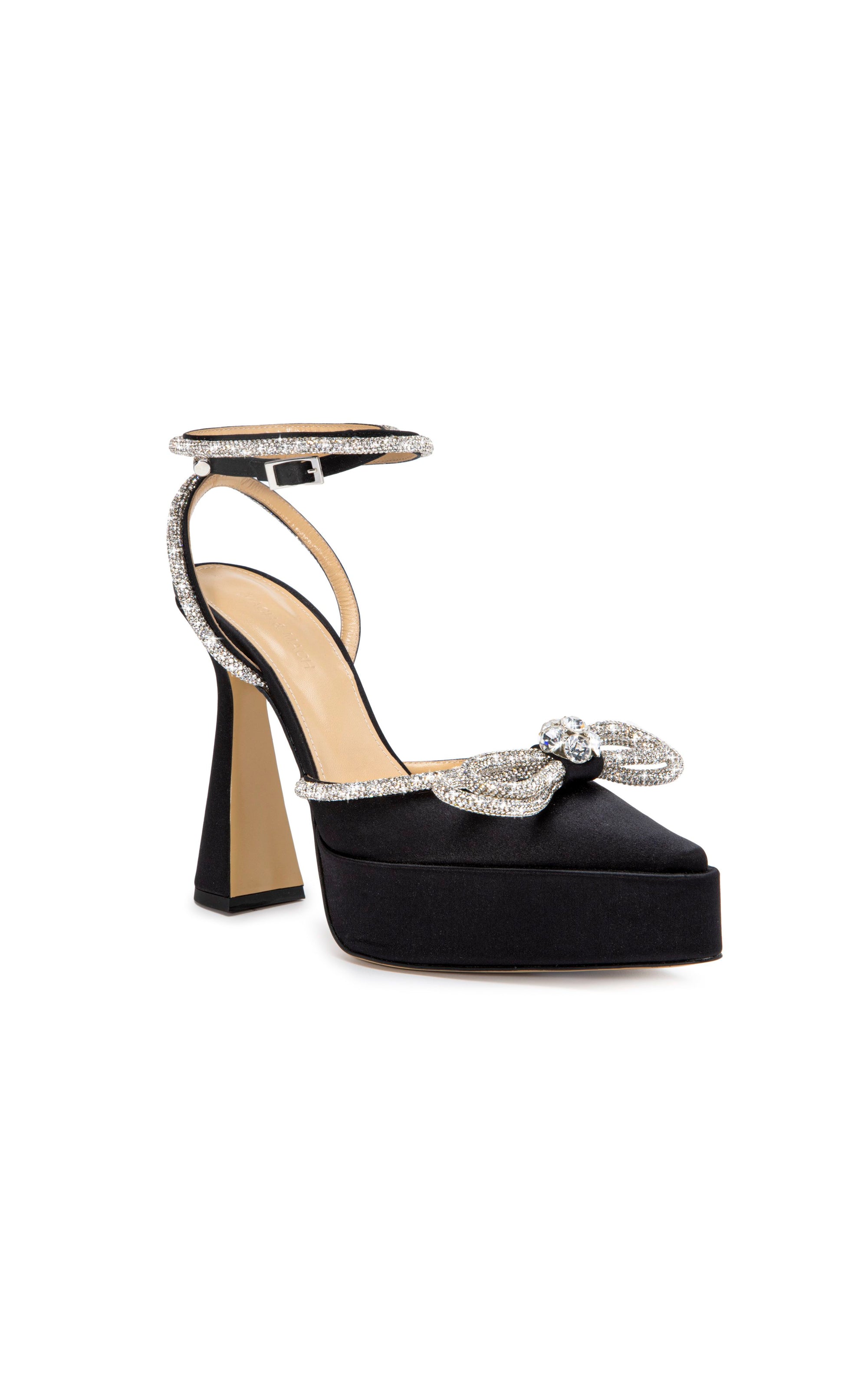 Double Bow 140 platform sandals in silk & rhinestone - Black