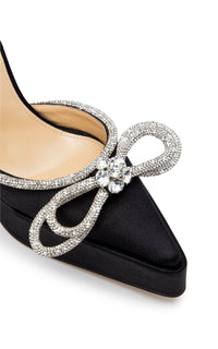 Double Bow 140 platform sandals in silk & rhinestone - Black