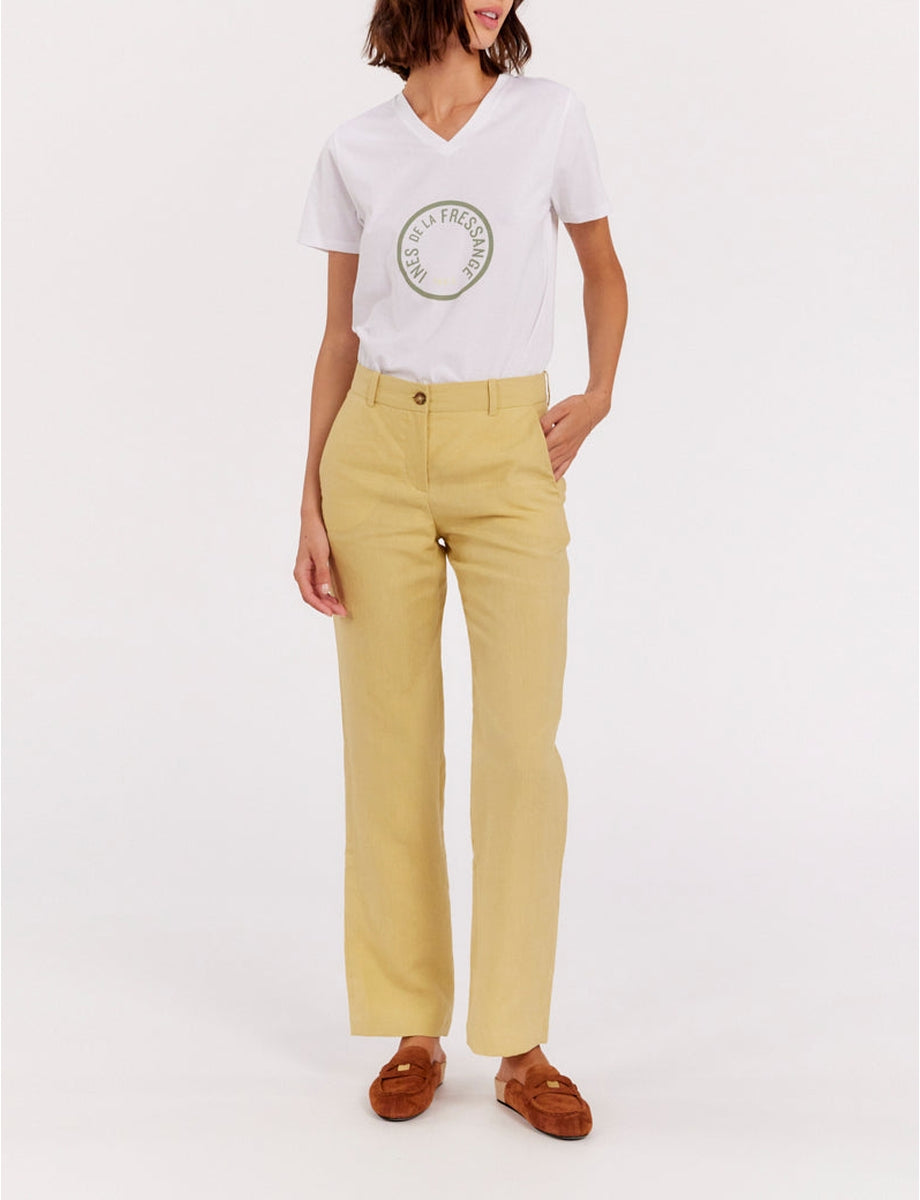 6qty RELIQUAT 75€ 0%  / Pantalon droit Francisco en lin - Straw