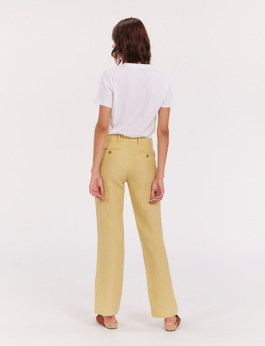 6qty RELIQUAT 75€ 0%  / Pantalon droit Francisco en lin - Straw