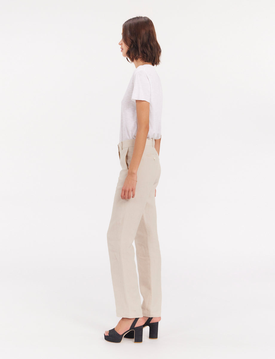 1qty RELIQUAT 75€ 100%  / Pantalon droit Francisco en lin - Sand