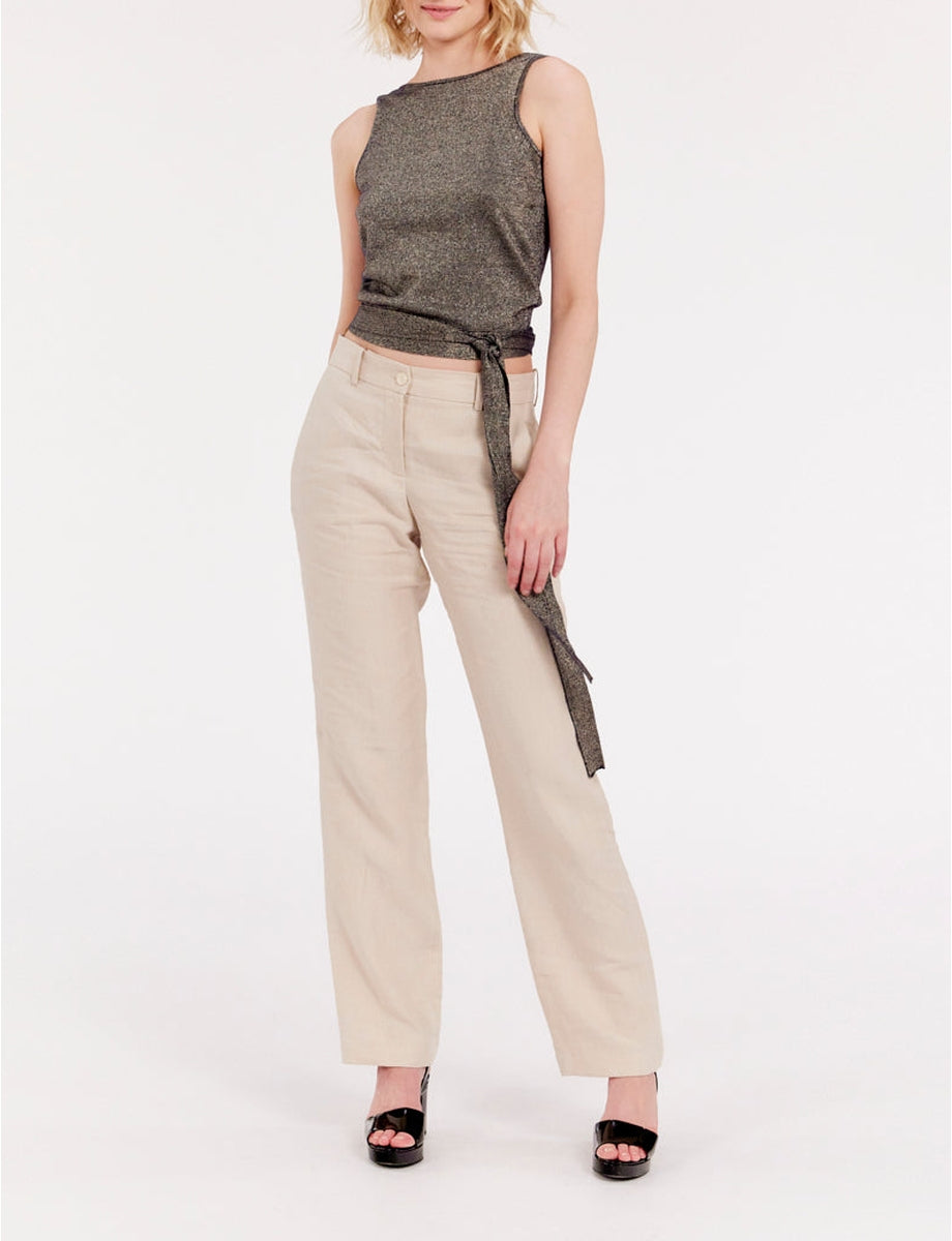 1qty RELIQUAT 75€ 100%  / Pantalon droit Francisco en lin - Sand