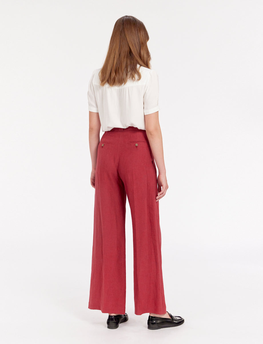 1qty RELIQUAT 75€ 50%  / Pantalon ample Marlène en lin - Raspberry