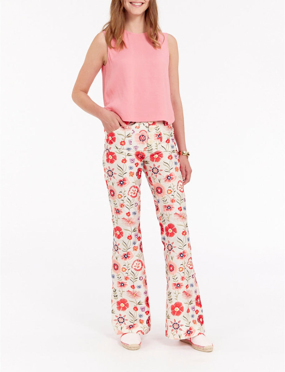 1qty RELIQUAT 90€ 100%  / Pantalon flare Charlotte - Ecru Multicolor
